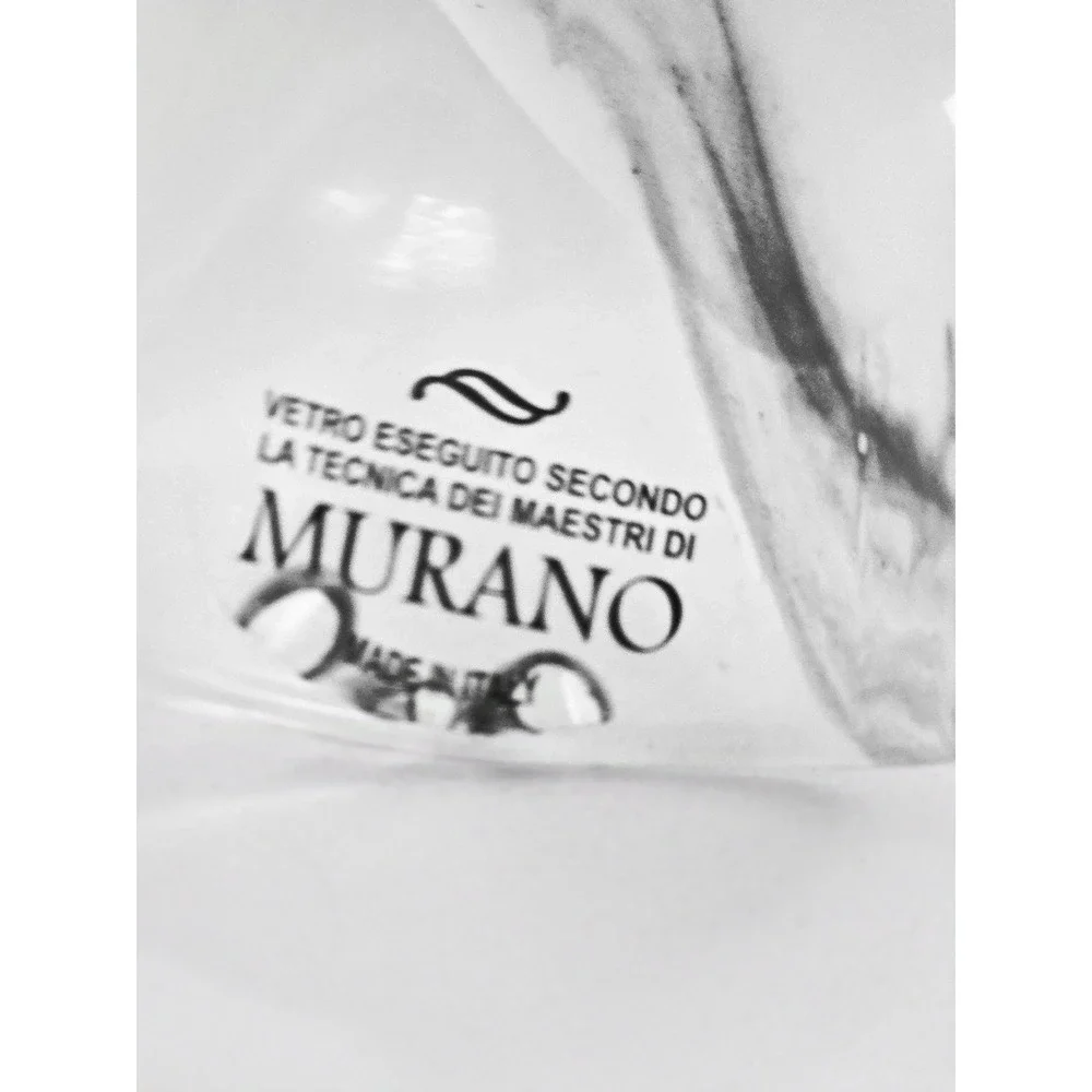 Murano Glass Vase White Gray Marbled Swirl Hand Blown Made in Italy Art Glass